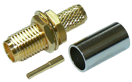 SMA female bulkhead connector for RG58 low loss, solid core coaxial cable, DC-6 GHz, 50 Ohms – gold plated